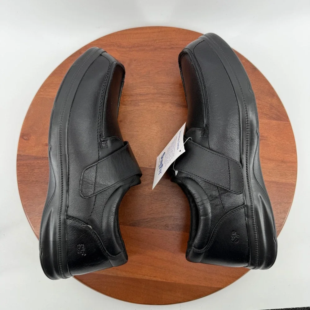SureFit London Black‎ Leather Wide Hook Loop Strap Comfort Shoes Men's 13 WIDE